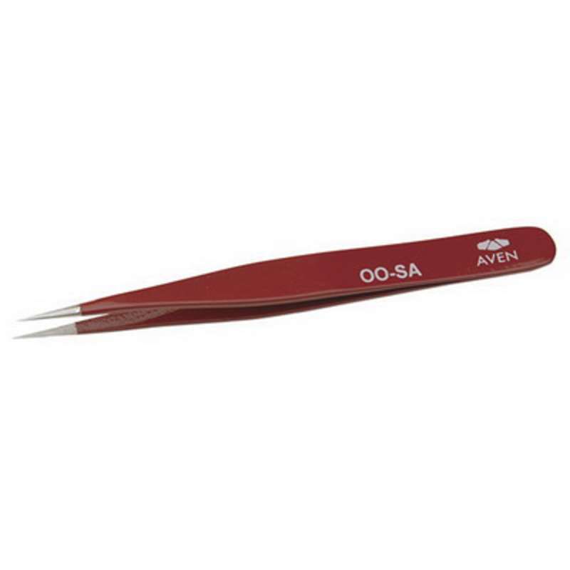Style 00-SA E-Z Pick Stainless Steel Anti-Magnetic Red Tweezers with Straight Fine Point Tips, 4-3/4" Long